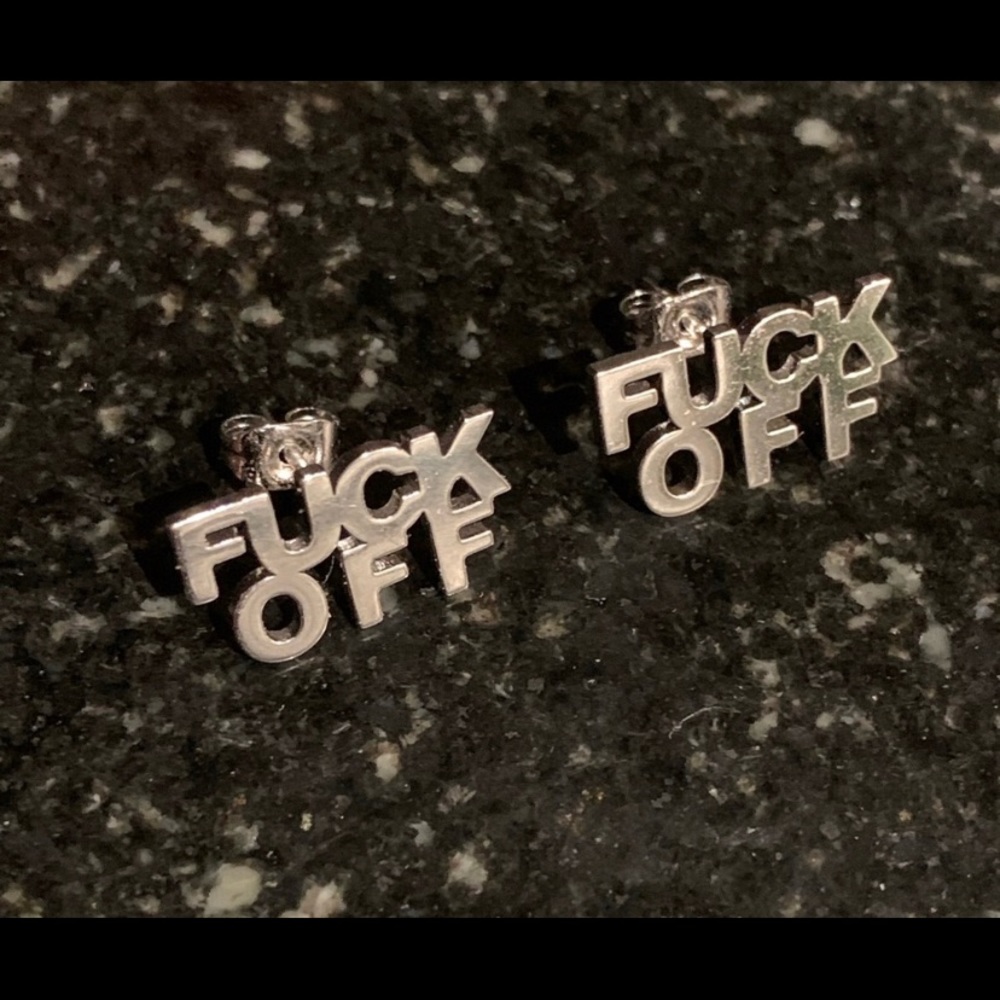 “f*ck off” silver earrings